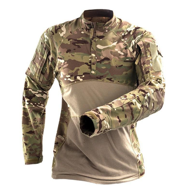 Mens Long Sleeve Tactical Hiking Shirt Camo Breathable Quick Dry Outdoor Training Top