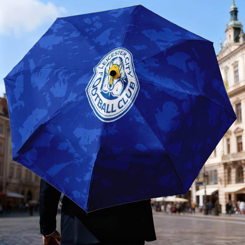 Leicester Football Club Crest Automatic Folding Umbrella - 8-Rib Travel Umbrella with Auto Open/Close & Portable Gifts for Holidays or Birthdays