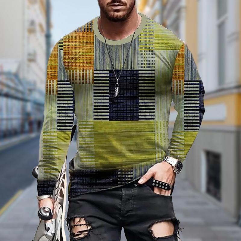 

Чоловіча футболка з квадратним принтом, сорочка з довгим рукавом і круглим вирізом, вуличний 3D-принт, одяг, одяг 8XL зелений