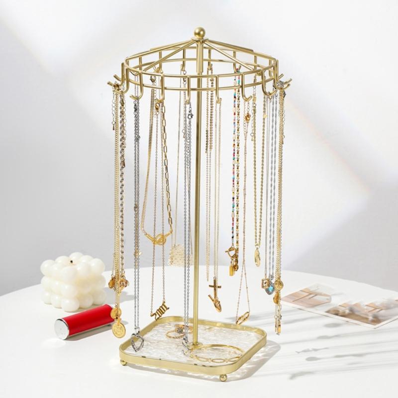 Rotating Jewelry Display Stand Detachable Acrylic Metal Organizers for Necklaces Bracelets Earrings 360 Degree Showcase