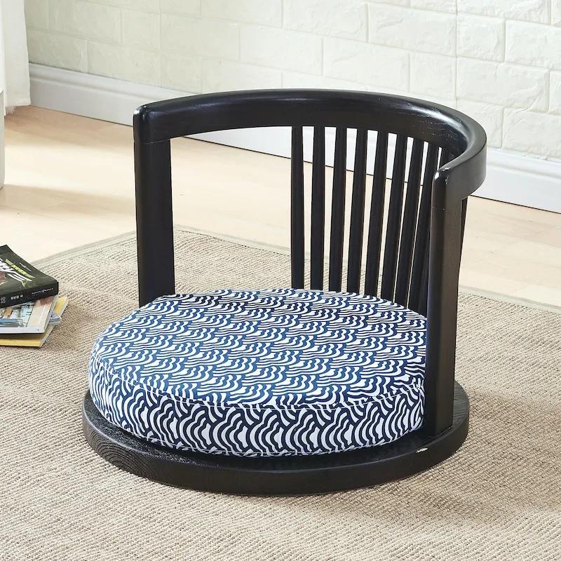 Japanese Meditation Chair - with Armrests & Back Support, Asian Traditional Floor Tatami Style, Solid Ash Wood Armchair