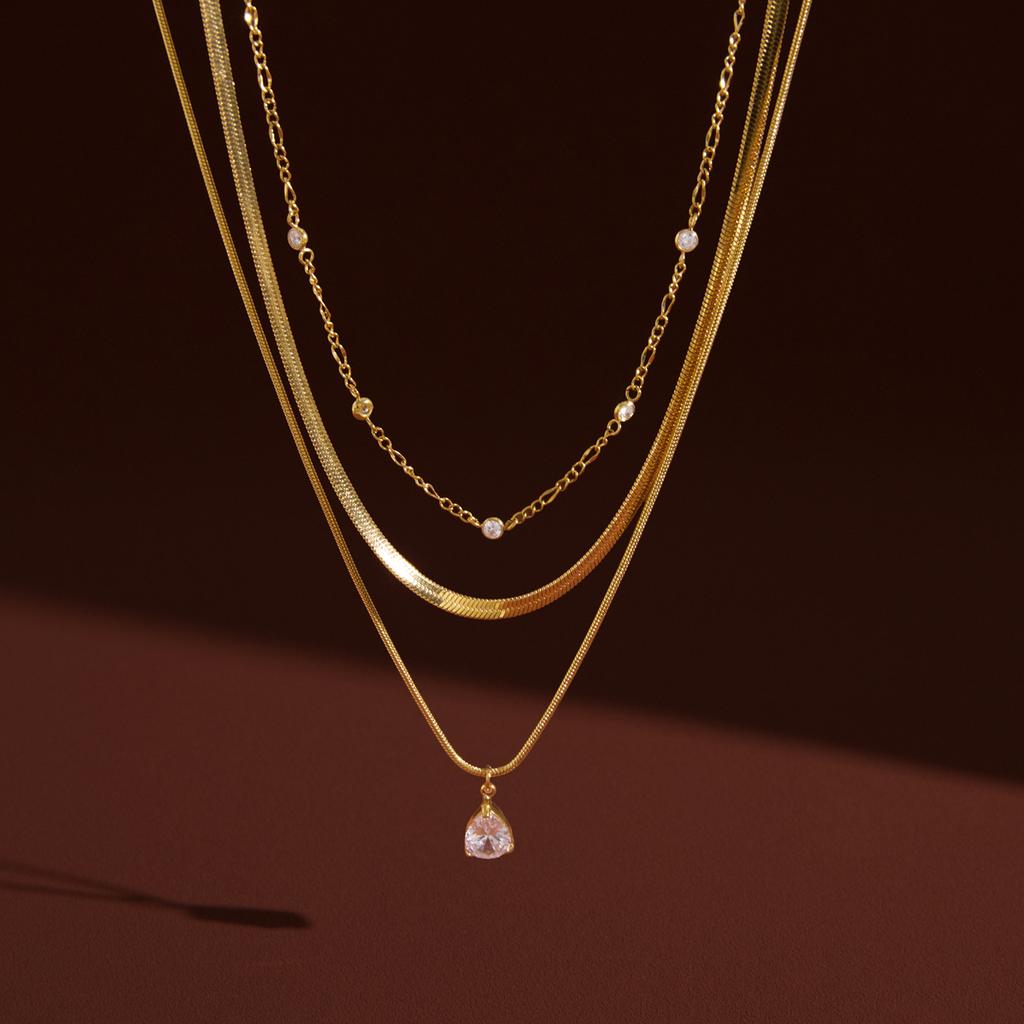 Youthway 18K Gold PVD Plated Stainless Steel Waterproof Necklace For Women New Fashion Multi-layer Zircon Necklace Jewelry