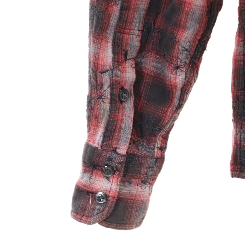 Nano Universe Floral Embroidery Check Pattern Long Sleeve Shirt Men's Used