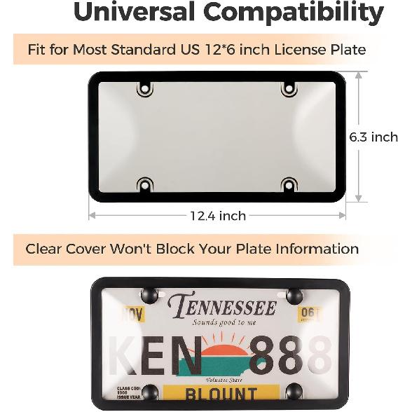 License Plate Cover & Frames, 2 Pack Clear License Plate Protector, ABS Car Plate Cover, Fit Any Standard US Plates