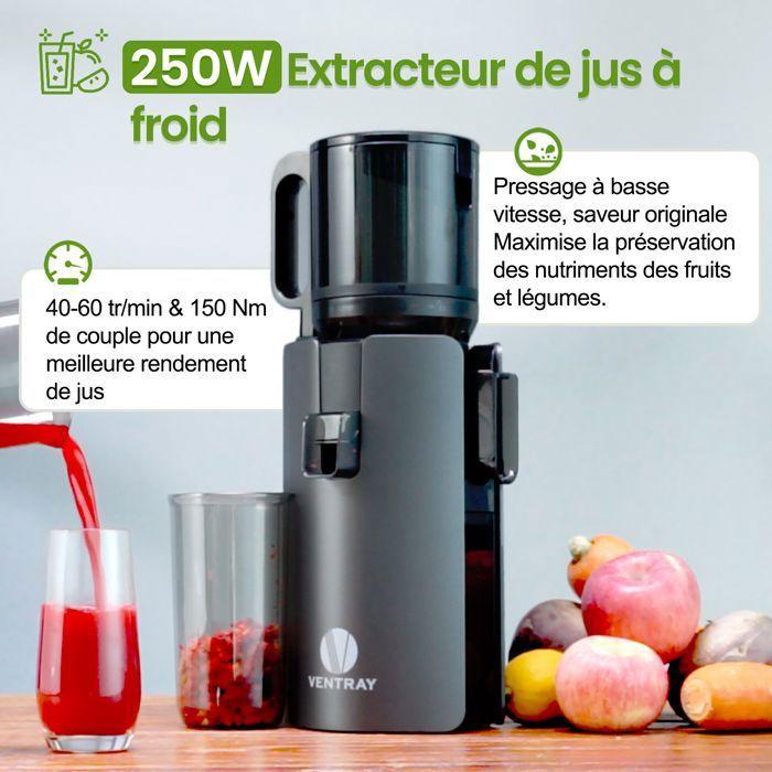 Cold Press Juicer - VENTRAY - Wide Chute 120mm - Easy Cleaning - 250W 1.2L - Black