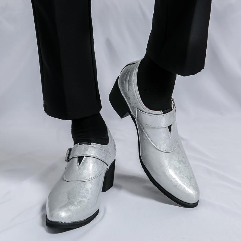 Fashion 2025 Men Elegantes Leather Shoes Formal Business Shoes Pointed Toe High Heels Luxury Design Wedding Shoes Men Large Size 38-46