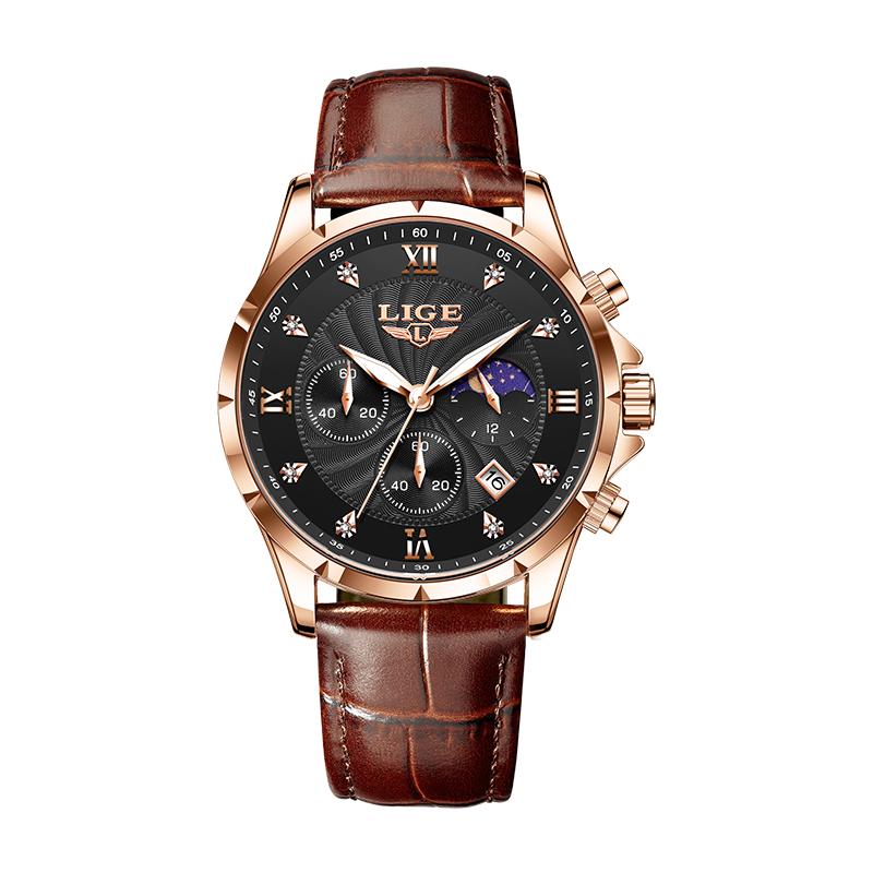 LIGE Casual Mens Watches Business Man Watch Luxury Luminous Chronograph Date Waterproof Wristwatch Quartz Watches Leather Clock
