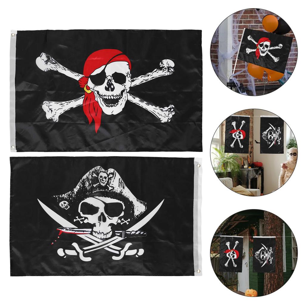 90*150cm Pirate Banner Pirate Theme Birthday Party Decorations Pirate Ship Skull Pennant Flags for Halloween Party Decor Cosplay