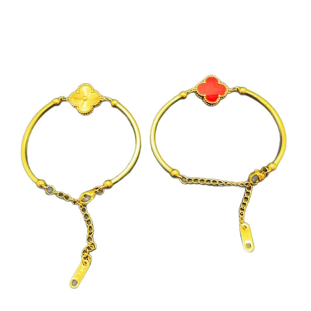 Hög Version 15mm Lycklig Titanstål Fyraklöverarmband För Kvinnor Utan Färgförlust Fräscht Och Sött Armband