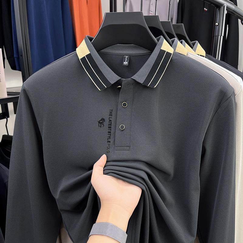 Men's Polo Shirt Lapel Long Sleeve T-Shirt Spring Autumn Arrival Badge Print Fashion Leisure Business Men'swear
