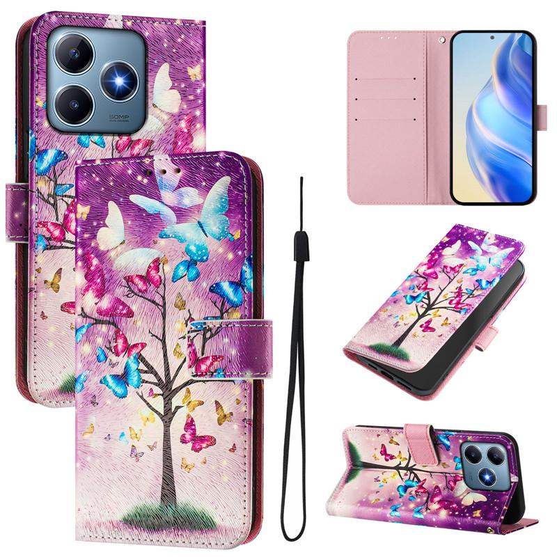 Luxus Flip Lederhülle für Realme C51 4G Flip Cover für OPPO Realme C51 C51s C53 C55 4G Brieftaschentaschen Blumenhüllen Schale 2025