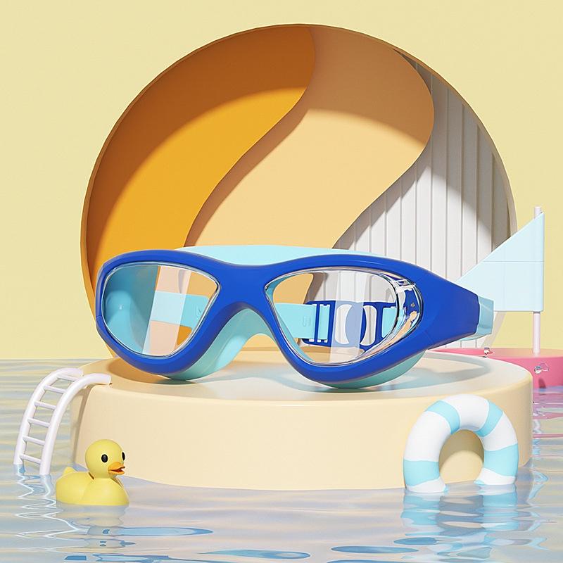 HD children's swimming goggles boys and girls anti-fog large frame swimming glasses comfortable silicone even Ear Plugs Swimming