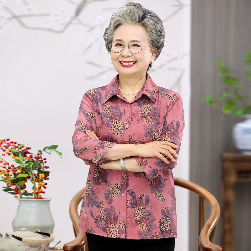 Sifen Damen Strickjacke mit sieben Ärmeln und Blumendruck