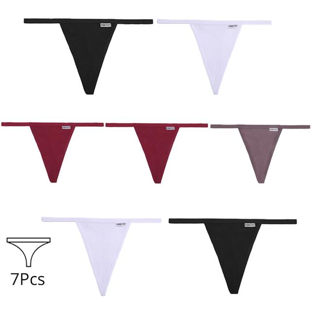 FINETOO 7Pcs/Set Cotton Thongs Panties Women Sexy T-Back Underpants G-string Underwear Girls Breathable Intimates Female Lingerie Bikini