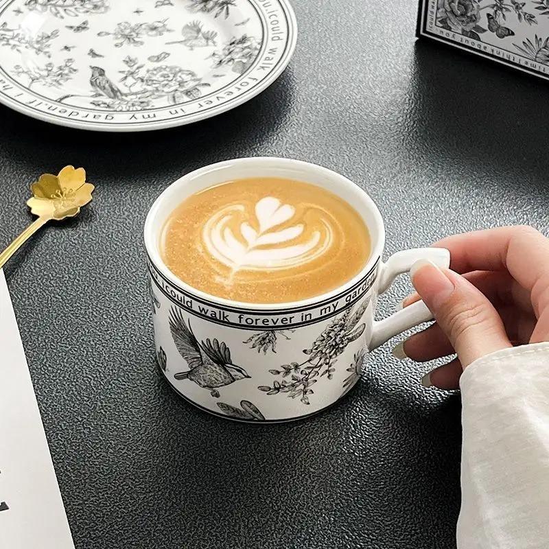 Pinellia flower coffee cup and plate set in a small fragrant cup, with handle, Nordic style, with high aesthetic value