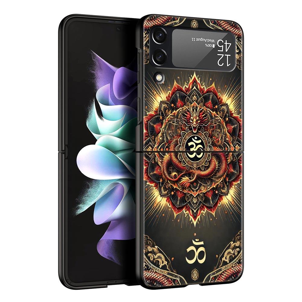Indian Pattern Mandala Hard PC Phone Case For Samsung Galaxy Z Flip 7 6 5 4 Black Cover For Galaxy Z Flip3 Foldable Fundas Shell