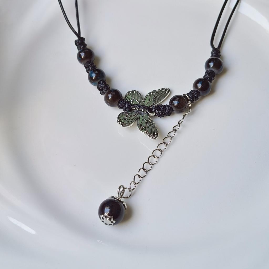 Medieval Retro Butterfly Necklace Female New Chinese Handmade Ceramic Butterfly Collarbone Chain Guochao Drawstring Neck Chain