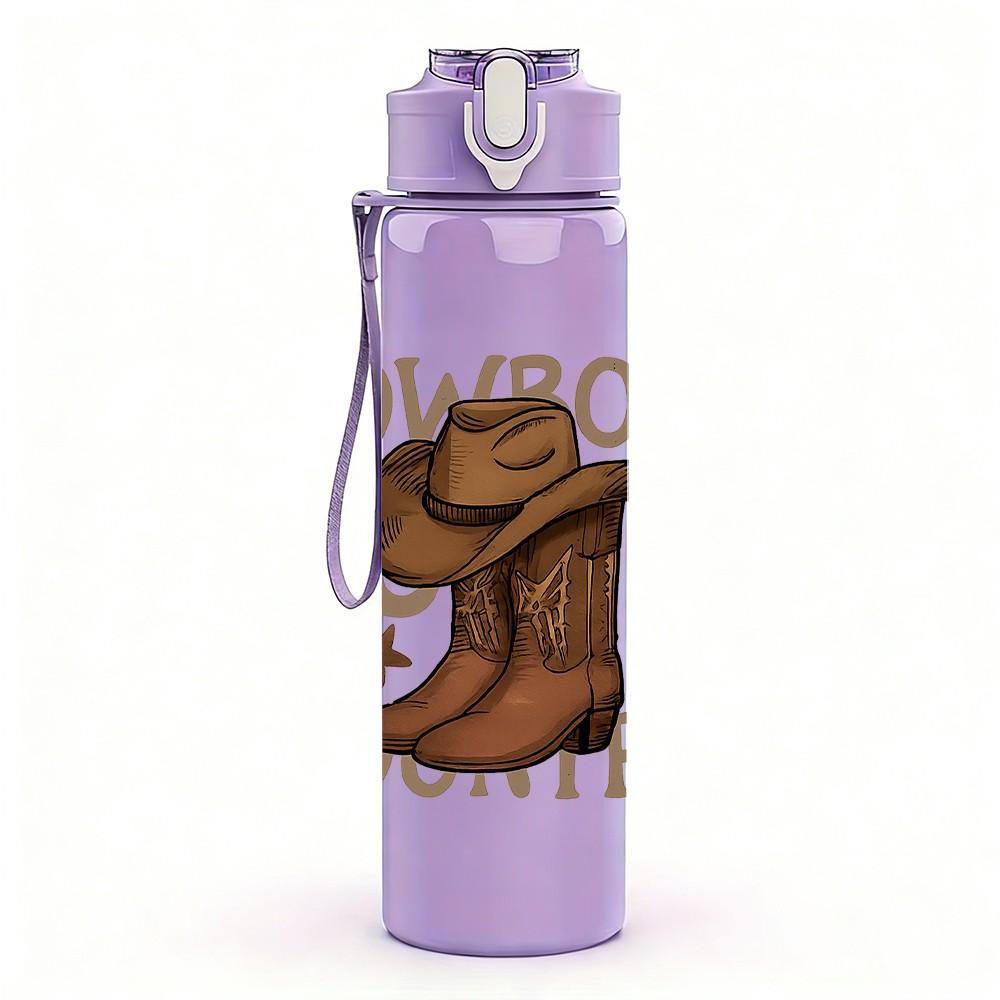 1PC Cowboy Boots Country Letter Print 750ml Color Plastic Sports Water Bottle Leakproof Flip Straw Lid Suitable for Sports Office Home Use