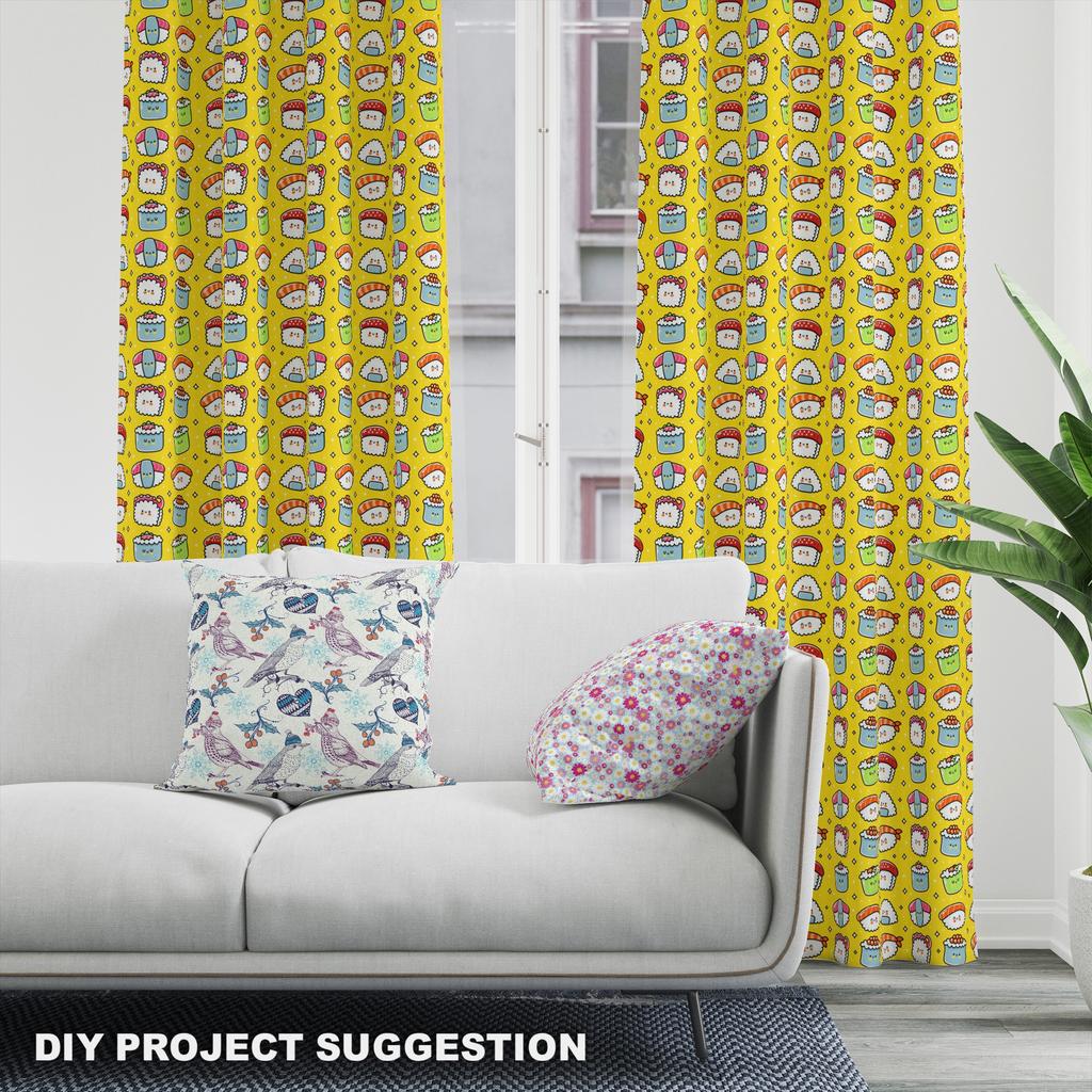 Royal Velvet Fabric Polyester For Sewing - Motif Sushi On Yellow