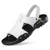 Men's Genuine Leather Non-slip Beach Slippers - Large Size 50-52, Two-Way Design