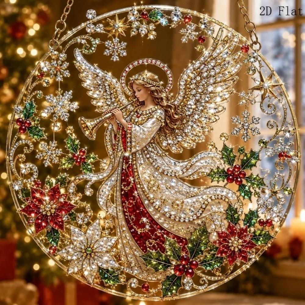 2D Flat Christmas Ornament Shiny Christmas Tree Decor Home Decoration Xmas Hanging Decor  Party
