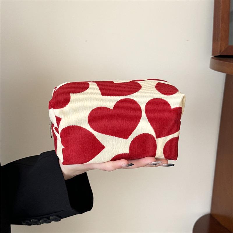 Corduroy Heart Pillow Bag Cosmetic Bag Cute Skincare Storage Bag
