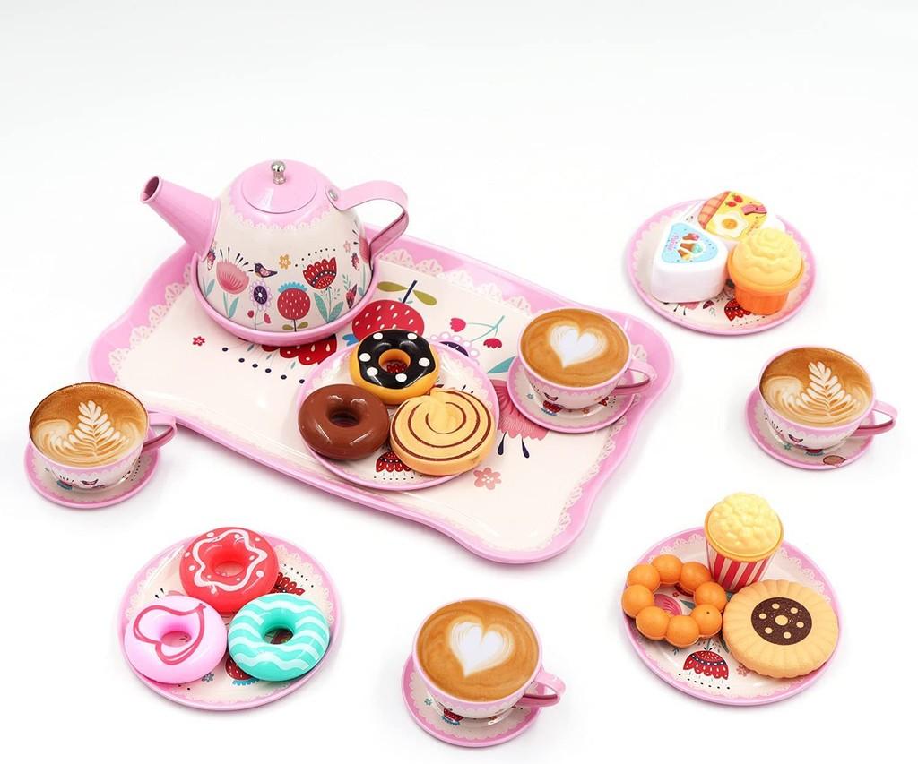 Charming Children's Tea Party Playset With Colorful Tin Tea Set And Sweet Treats