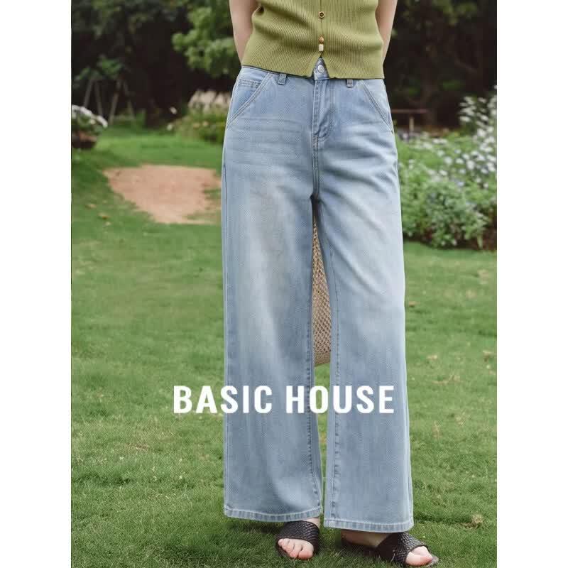 Basic House Women s Retro Blue Tencel Straight Leg Jeans M