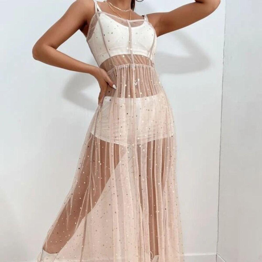 Mesh Transparent Women Cover Up Dress Pleated Dot Sling Dress Petticoat Summer Tulle Dress Women