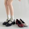 Red French round head jk with skirt thick high heel small leather shoes summer height increase Mary Jane single shoes