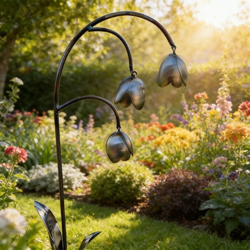 Iron Flower Garden Stake Antique Lilies of the Valley Metal Wind Chime Sculpture For Yard Lawn Backyard Decoration