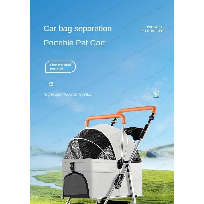 High-view Lightweight Pet Stroller Foldable Pet Dog Stroller Multi-directional Breathable Pet Stroller Detachable Basket