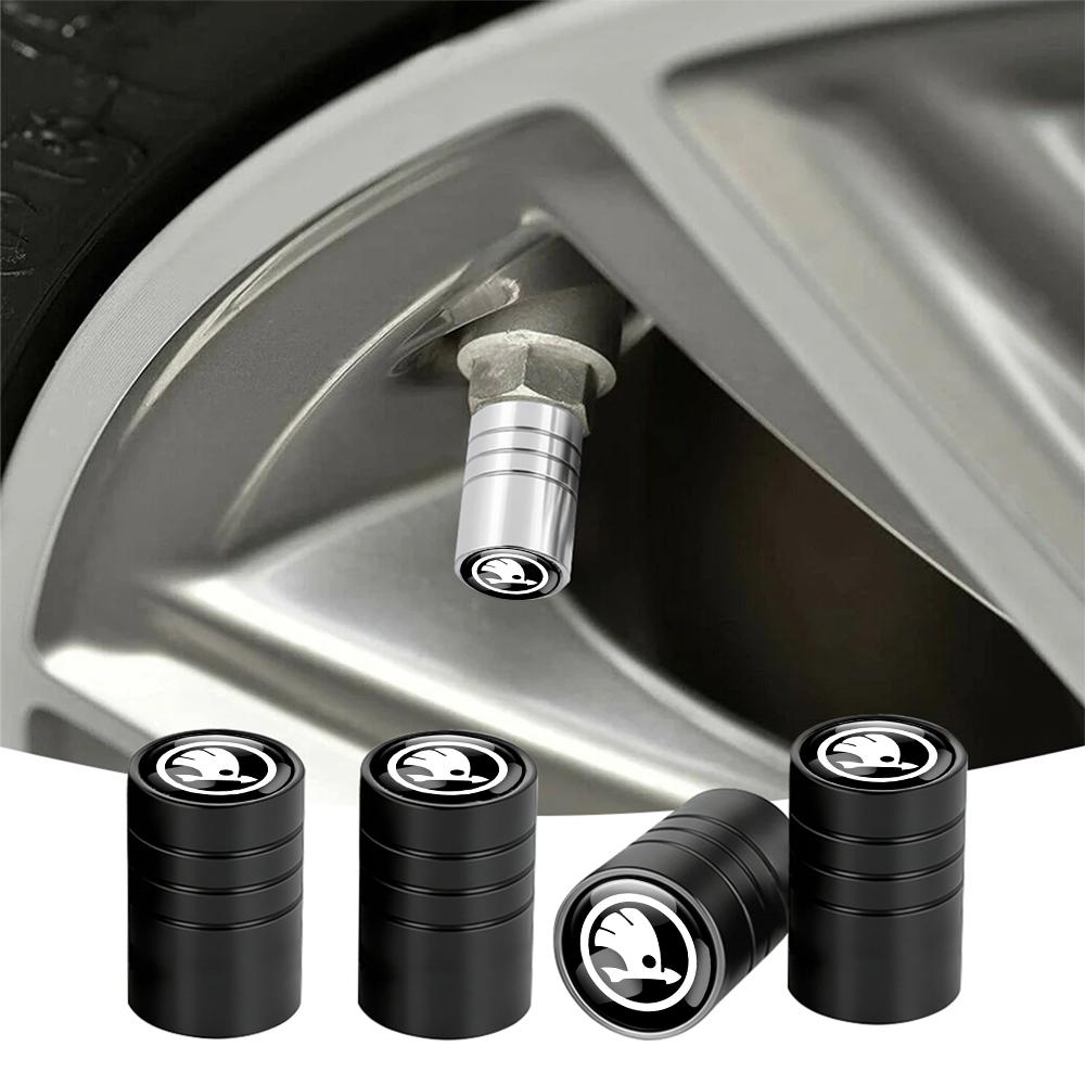 blcr1 4Pcs Car Wheel Tire Valve Stem Cap Auto Accessories For Skoda Kodiaq Octavia Enyaq Kamiq Scala Rapid Superb Karoq Vision RS Yeti