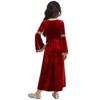 Girls Medieval Princess Velvet Dress Long Flare Sleeve Retro Patterned Band Dress Up Costume Royal Party Gown