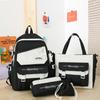 Four-piece Schoolbag Korean Version Simple Junior High School High School Campus Student Bag College Student Backpack Fresh Cute Backpack