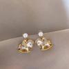 Real gold electroplated silver needle shell pony stud earrings natal year daily commute zircon earrings light luxury high-end earrings