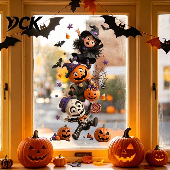Easy Apply Home Decor Stickers Halloween Window Clings,PVC Waterproof Static Decals, Removable Festive Wall Stickers, Flexible Coverings Animals/Ghost