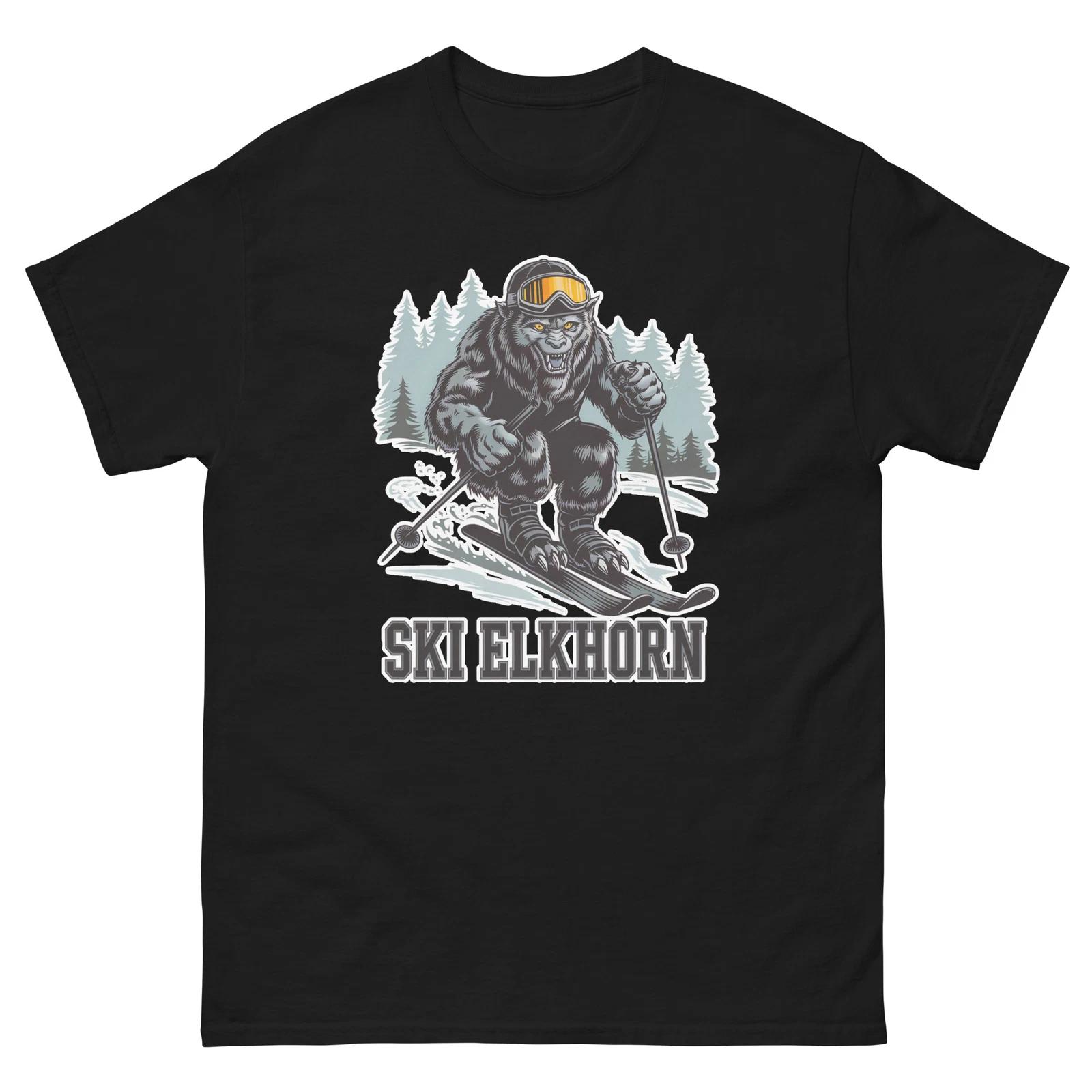 Ski Elkhorn Beast of Bray Road Skiing Skier Animal T-Shirt L