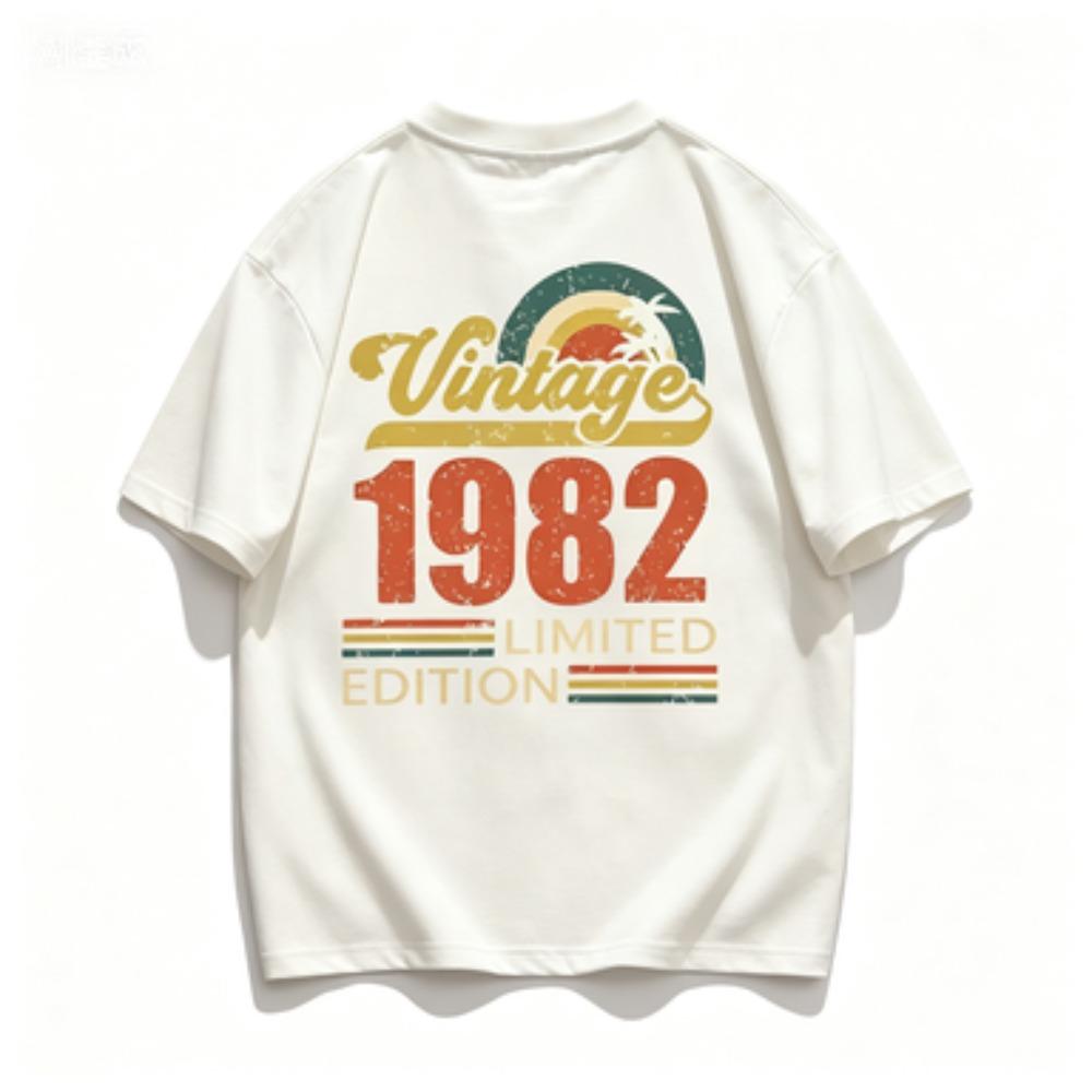 Vintage 1982 Sunset Palm Tree Retro Print Unisex Cotton T Shirt Birthday Gift Casual Loose Short Sleeve Graphic Tee