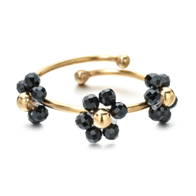 Natural Stone Beads Flower Rings For Women Stainless Steel Jewelry Female Summer Accessories Open Adjustable Couple Rings Gift