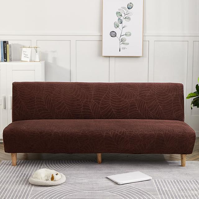 

Чехол на диван-кровать, эластичный жаккардовый узор в виде листьев, бархатный безрукий чехол для дивана, эластичные чехлы для дивана-кровати, водонепроницаемые 160-190cm кофейный