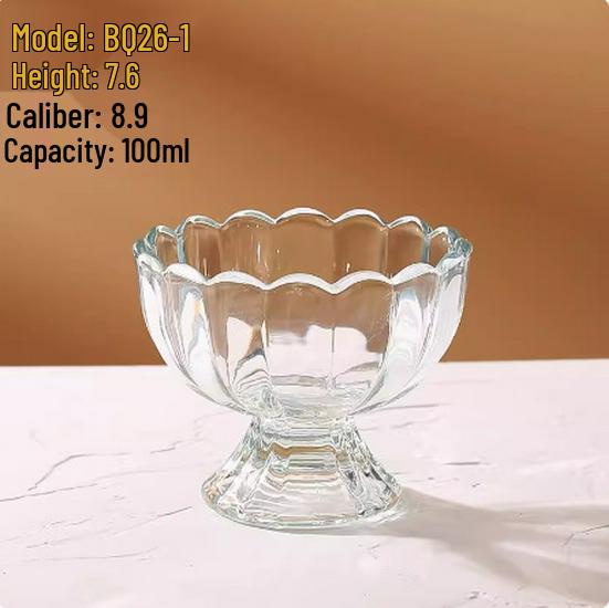 Elegante Bicchiere in Vetro su Piede Alto per Dolci, Gelati, Bevande Fredde, Frullati, Succhi e Ghiaccioli