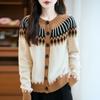 Autumn/Winter Women's Round Neck Ethnic Style Pure Wool Jacquard Cardigan