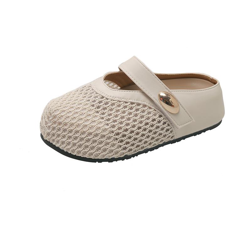 Hollow Fishing Net Crocheted Word Belt Mary Jane Slippers Women's Summer 2025 New Round Head Flat Ballet Shoes
