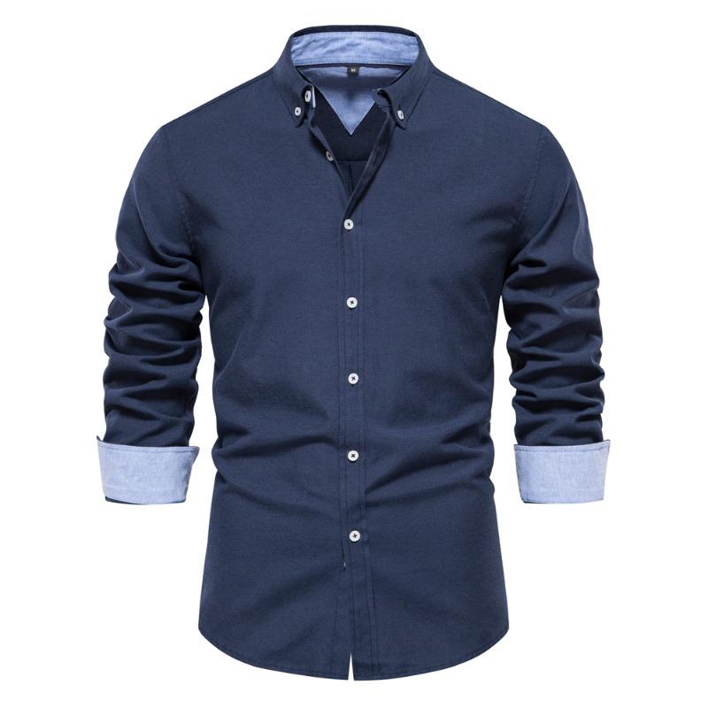 Herre Euro Fit Slim Fit Ensfarget Langermet Fritidsskjorte