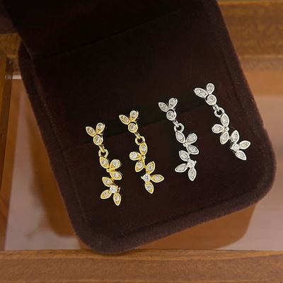 Light Luxury High-end Style Forest-style Diamond-inlaid Leaves Earrings Branch Earrings for Women's New Style