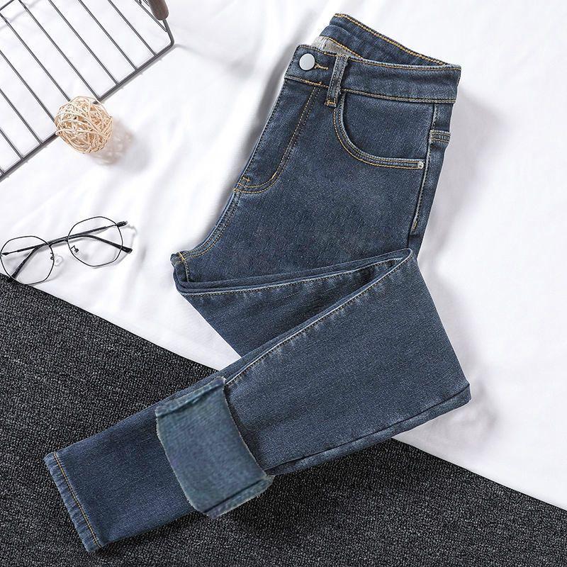 Velvet-Lined Women s Slim Denim Pants - Winter 2025 Korean Style Size 31