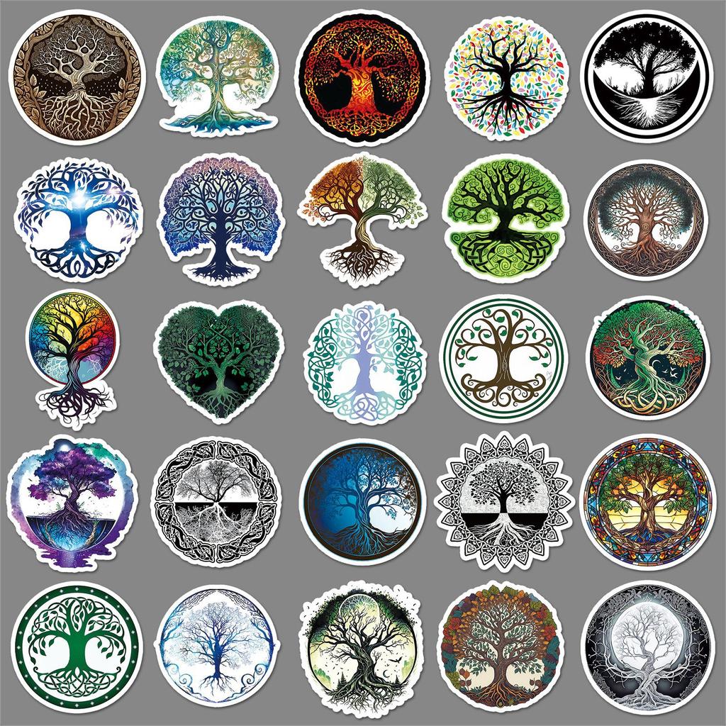 50 Photos of Life Tree Totem Graffiti Personalized Retro Creative Decorative Mobile Phone Case Suitcase Stickers Waterproof
