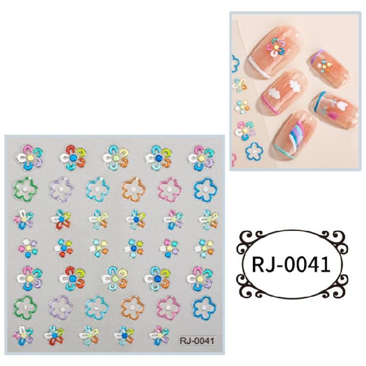 Embossed Cartoon Nail Art Stickers Decals Self-Adhesive Floral Nail Supplies