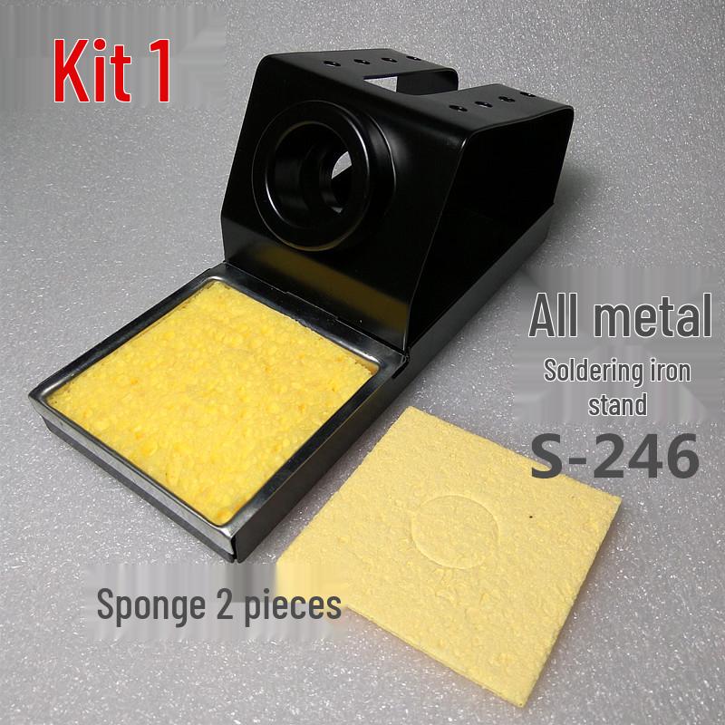 Multi-Function Electric Soldering Station with Stainless Steel and T12 Rosin Technology, Includes Sponge, Iron, and Purple Sandalwood Stand.